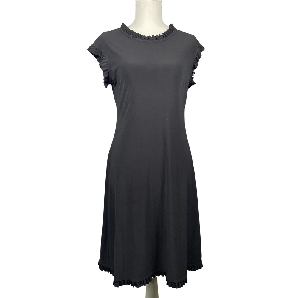 Nik and Nash Dress Womens S Black Ruffle Trim Cap Sleeve Sheath Stretch Solid
